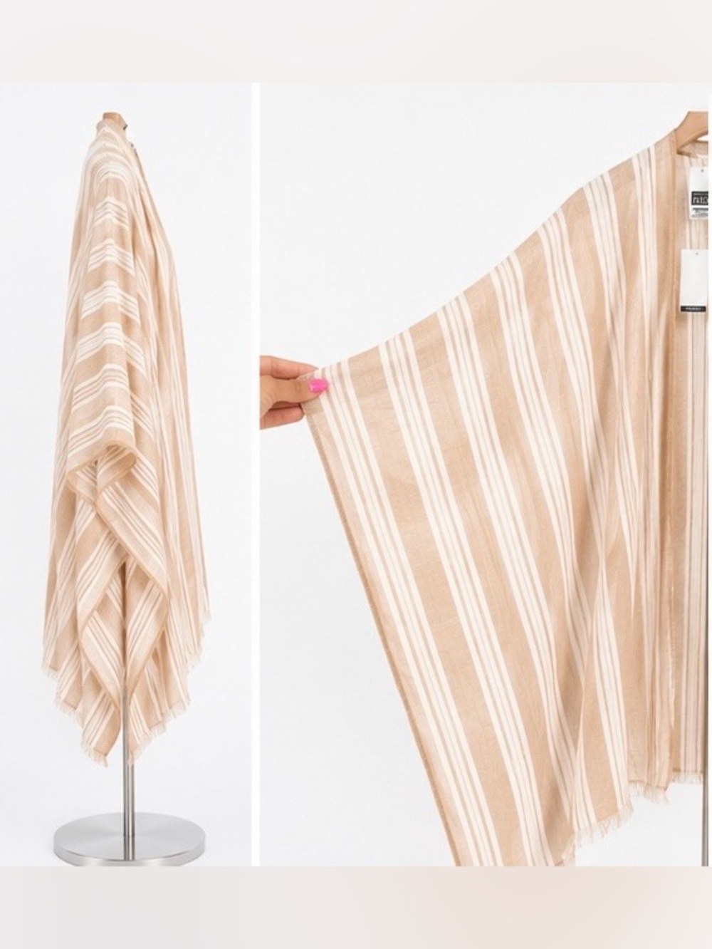Nordstrom Beige & White Striped Gauze Ruana Cover-Up | One Size | NWT 🤎🏝️ - Picture 5 of 8